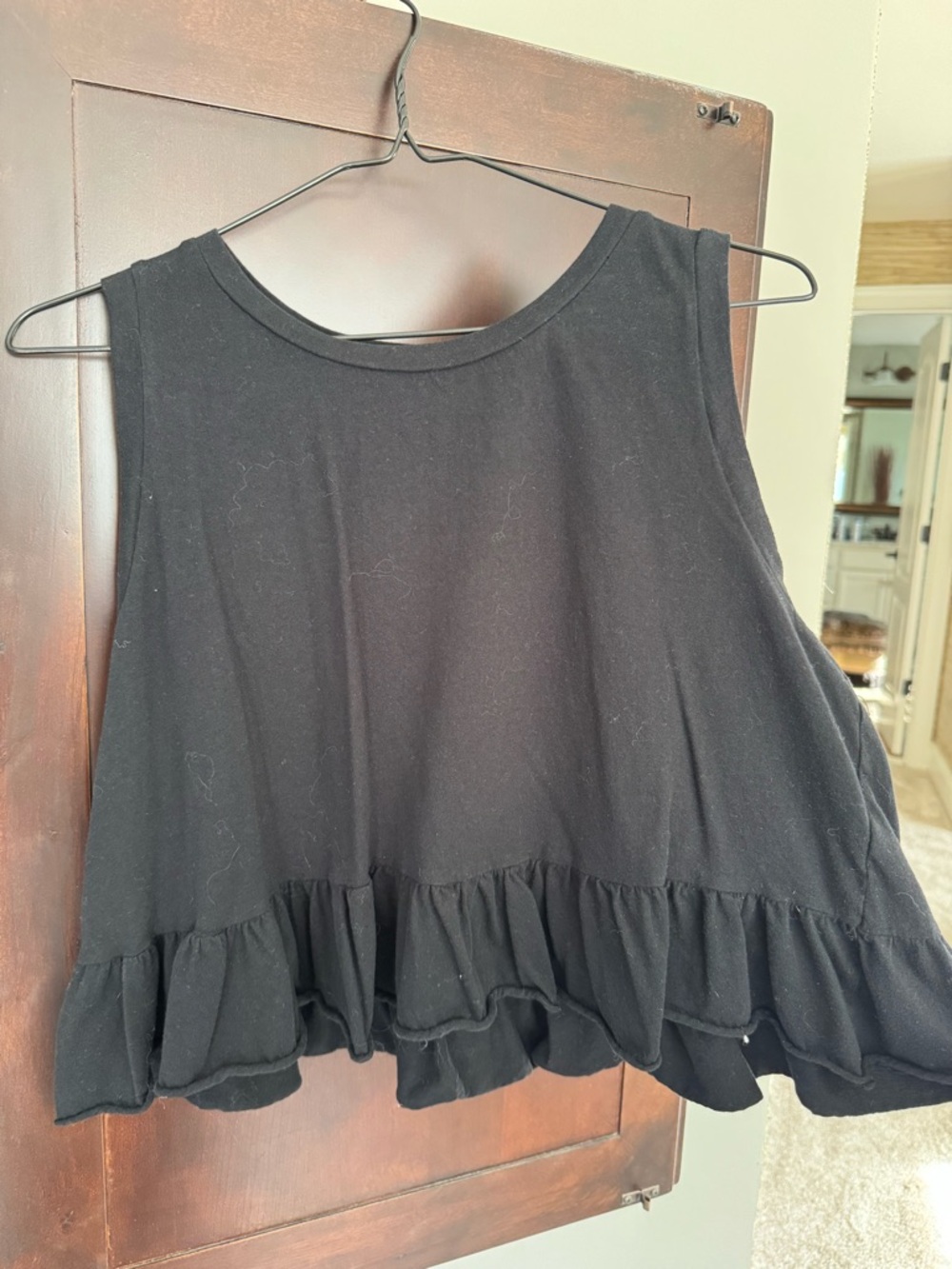 wild fable Black Sleeveless Ruffle-Hem Tank Top